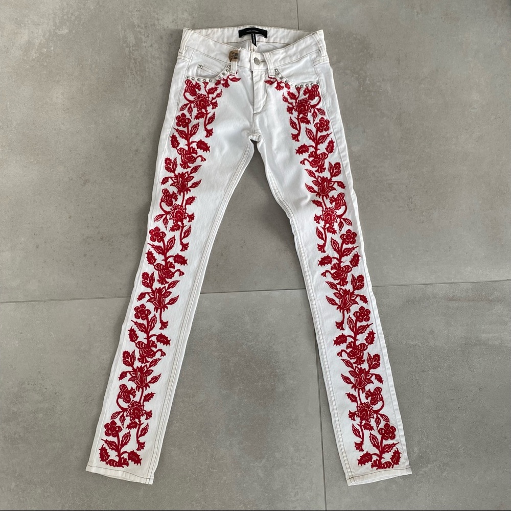 Isabel Marant White jeans with red embroidery